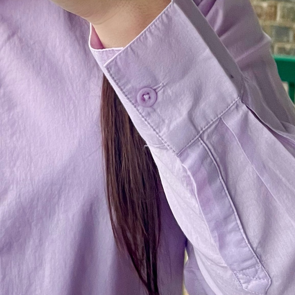 🆕 Solid Lilac Shirt 100% Cotton LS Buttons Up Back Slit Tunic M - Picture 6 of 11